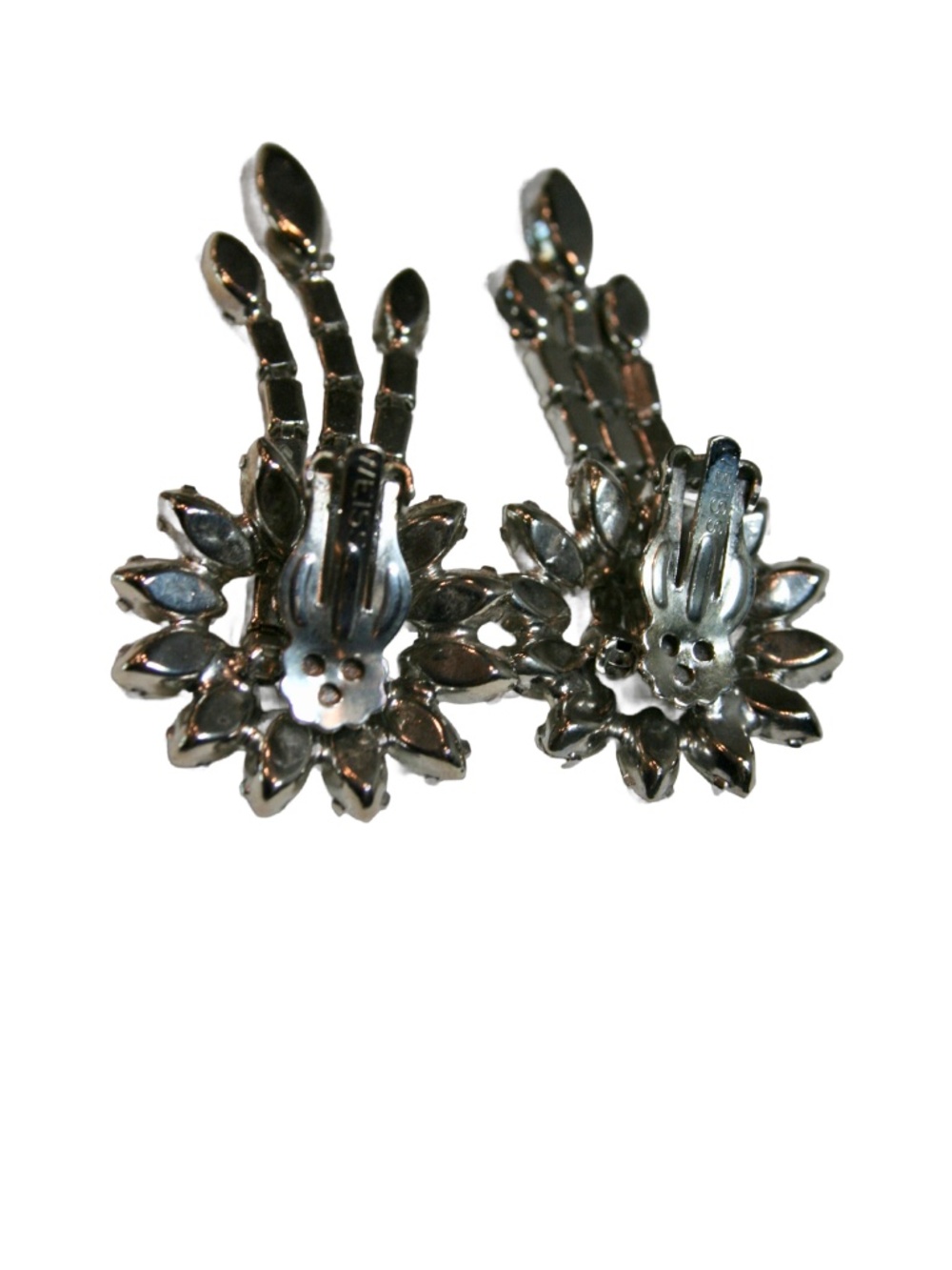Vintage Weiss Clip Rhinestone Dangle Earrings - Picture 4 of 6